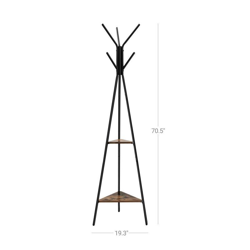 Hivvago Modern Coat Rack with Matte Black Metal Frame and 2 Shelves