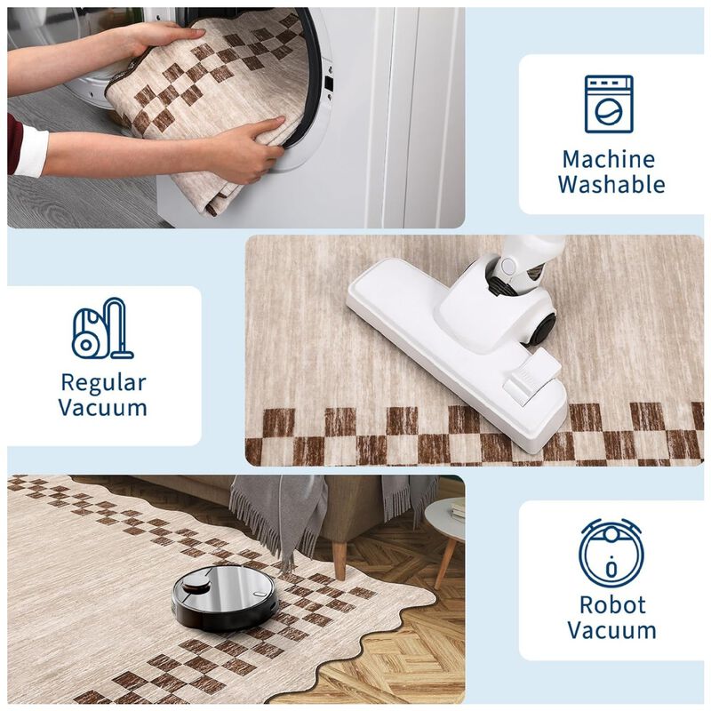 Washable Rugs Modern Geometric Scalloped Throw Carpet for Living Room Stain Resistant Throw Carpet with NonSlip Backing for Nursery Apartment image number 5