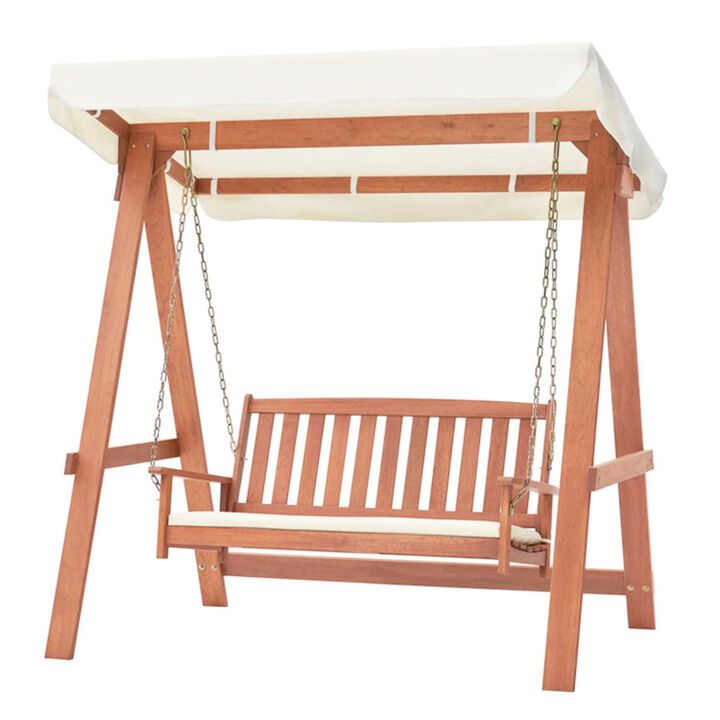 Hivvago Outdoor 2-Seat Swing Bench w/ith A Frame and Sturdy Metal Hanging Chainsx