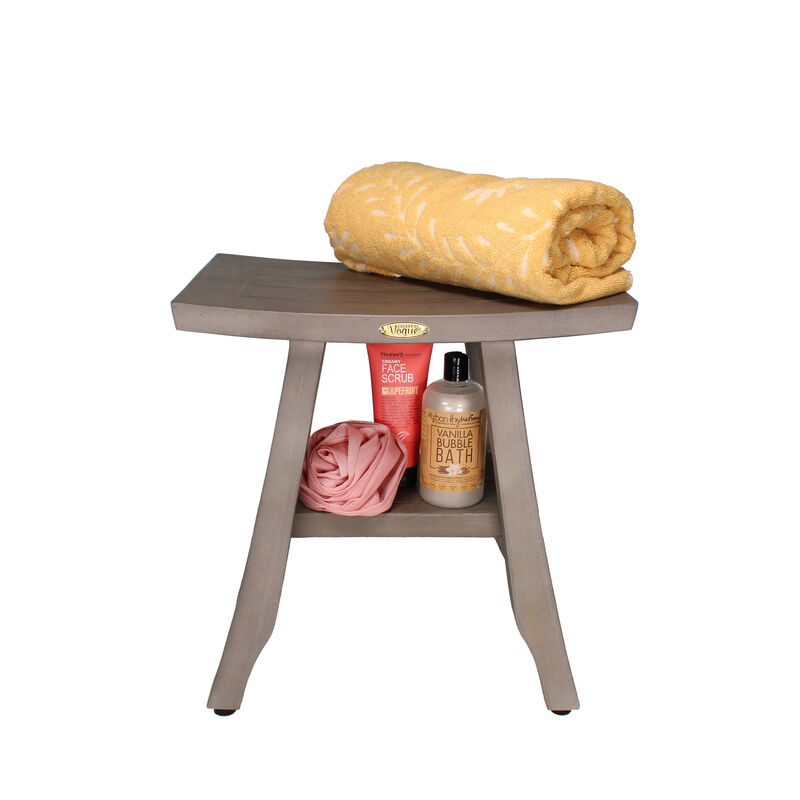 CoastalVogue Satori 18" Teak Wood Shower Bench with Shelf in Antique Gray Finish