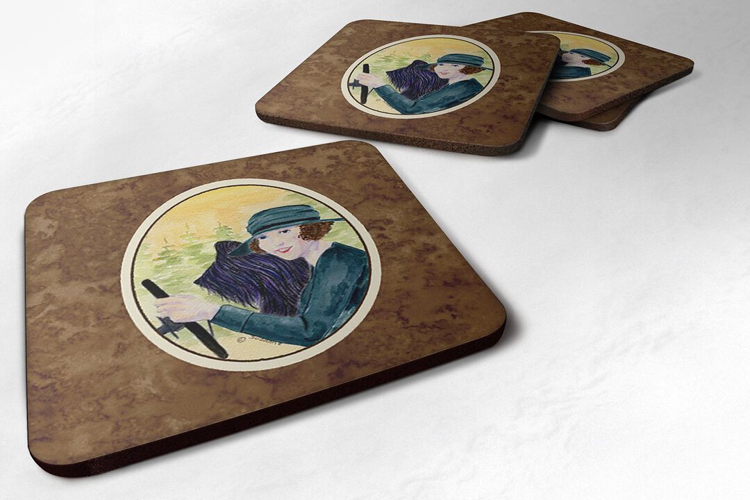 Caroline's Treasures SS8549FC Lady Driving with Her Briard Foam Coasters (Set of 4), 3.5 H x 3.5 W, Multicolor