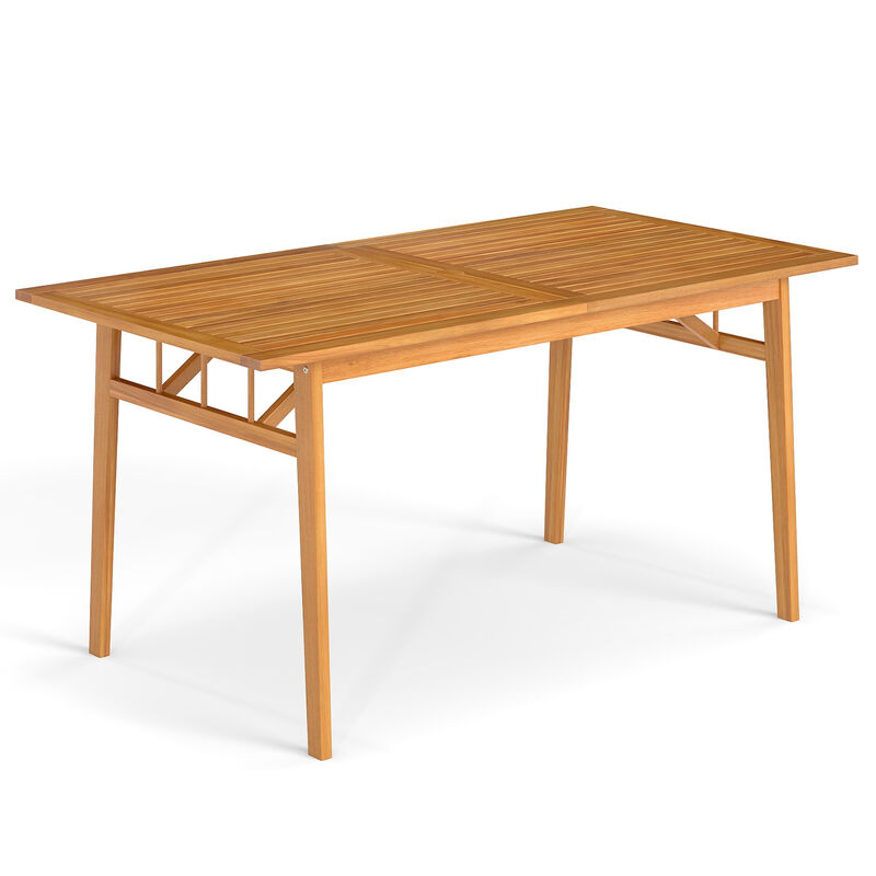 Patio Wooden Dining Table with Umbrella Hole and Stable Support Base-Natural image number 0
