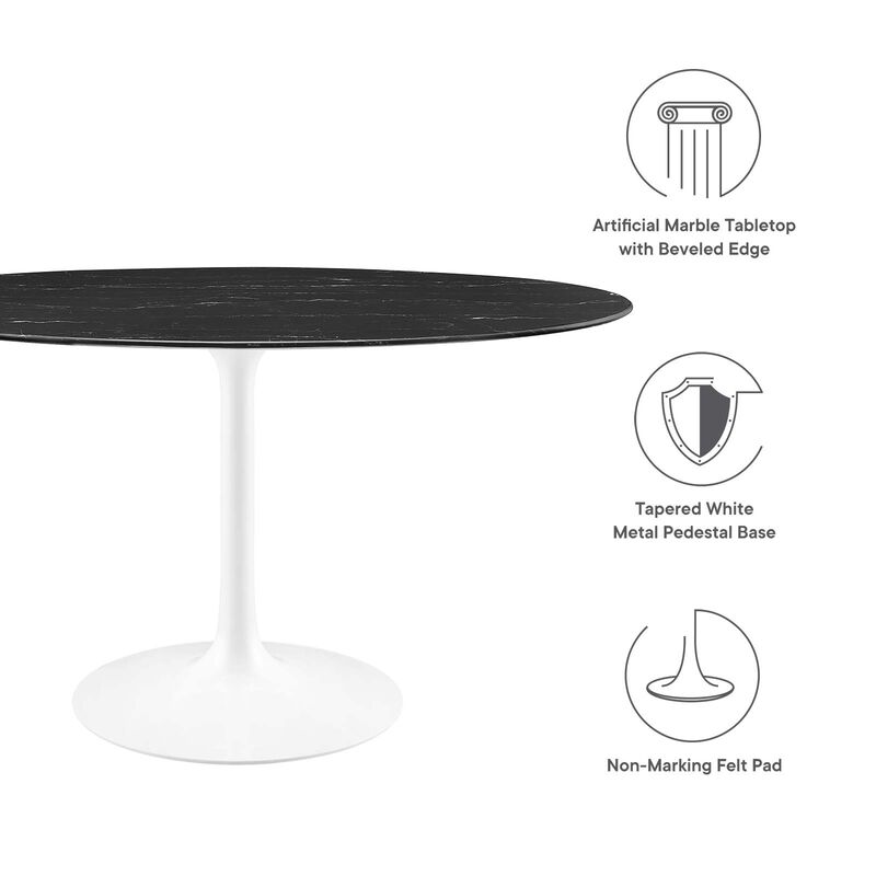 Modway - Lippa 54" Oval Artificial Marble Dining Table White Black image number 5