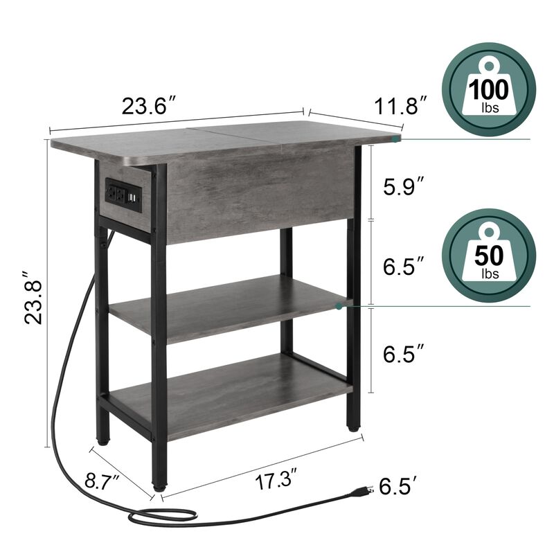 Yoobure End Table with Charging Station, Flip Top Side Table with USB Ports and Outlets, Sofa Couch Table Bedside Table for Livi