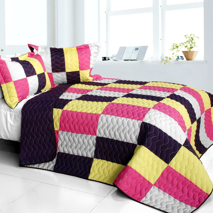 Vermicelli Quilted Patchwork Bedding Set Queen Size Kaleidoscope Design