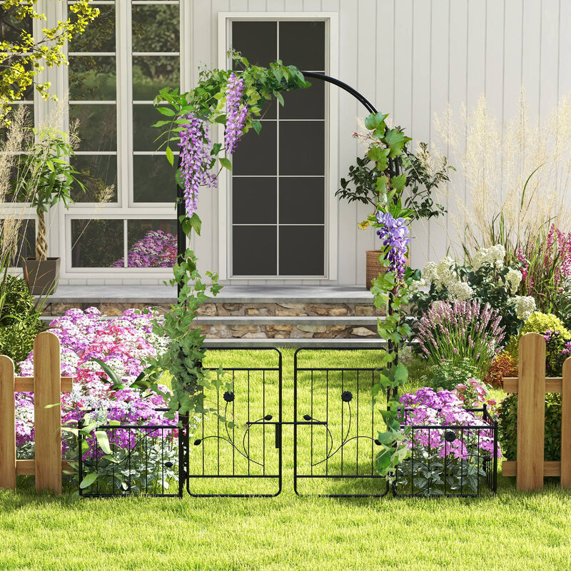 87 Inches Garden Arbor with Lockable Gate Side Planters