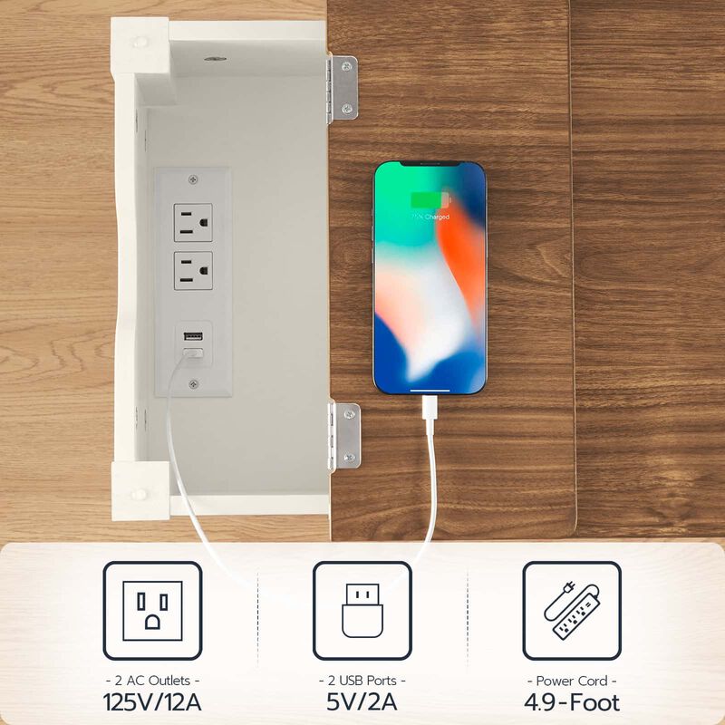 Sofa Side Table with Charging Hub, USB Ports and AC Power Outlets-White image number 5