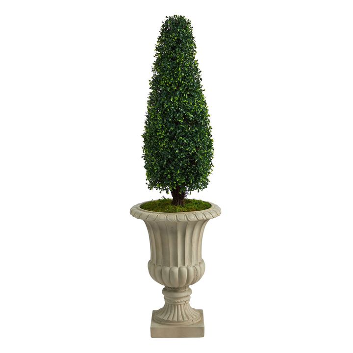 Nearly Natural 4-ft Boxwood Tree in Urn UV Resistant (Indoor/Outdoor)