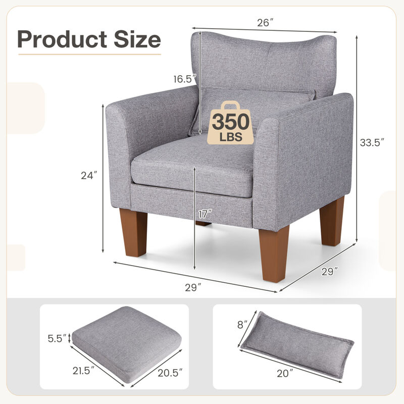 Upholstered Accent Chair with Removable Cushion and Pillow for Bedroom image number 2
