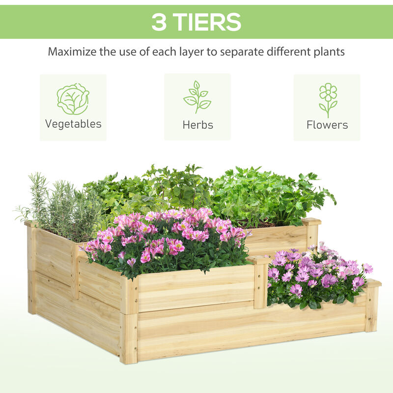 Hivvago 3-Tier Wooden Planter Box for Flowers & Vegetables image number 3