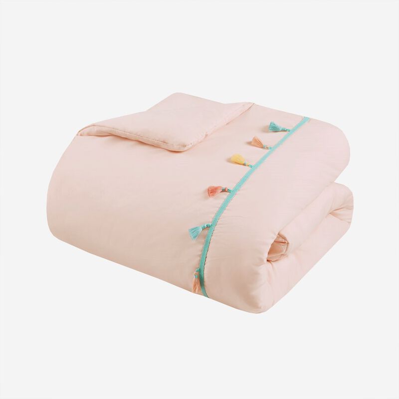 Gracie Mills Xylon Solid Tassel Comforter Set with Heart-Shaped Throw Pillow