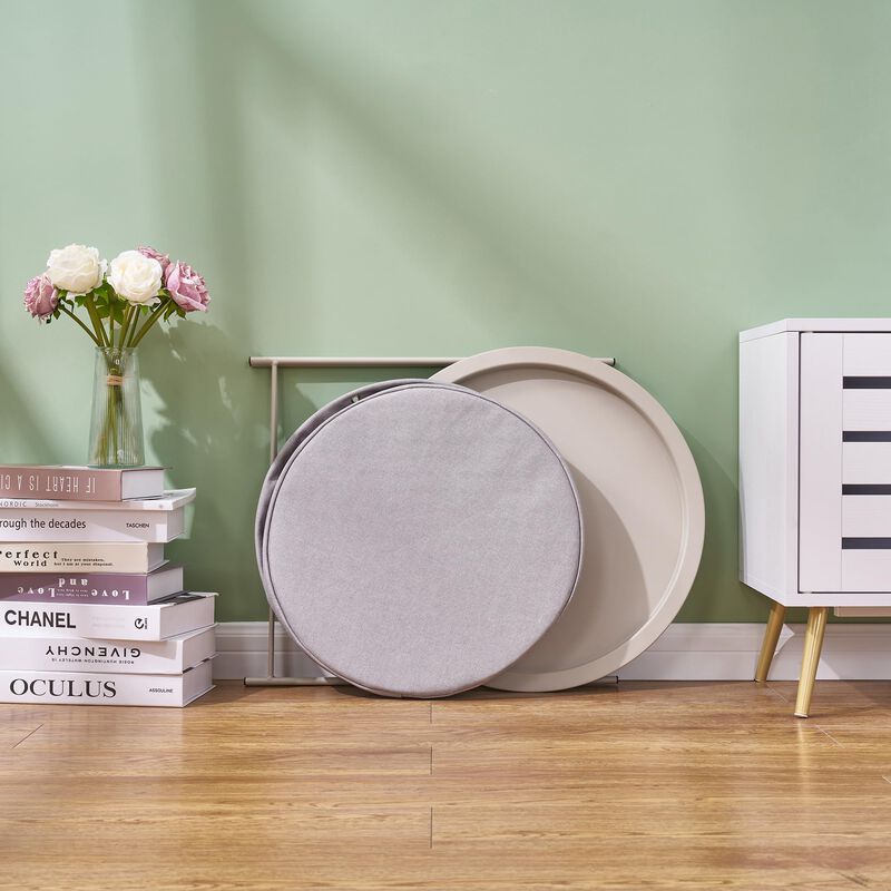 VECELO Round Side/End Table with Fabric Storage Basket