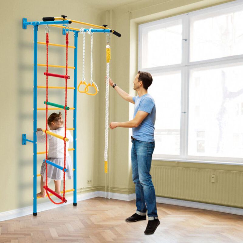 Hivvago 7 In 1 Kids Indoor Gym Playground Swedish Wall Ladder for Solid Wall