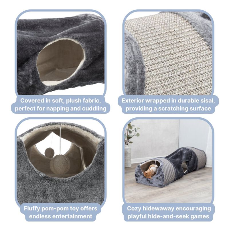 TRIXIE Sisal & Plush 1-Level Cat Condos with Scratching Surface, Tunnel & Cat Toy image number 4