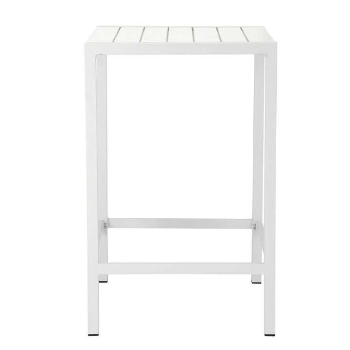 Kylo 43 Inch Outdoor Bar Table, Crisp White Aluminum Metal Frame, Small-Benzara