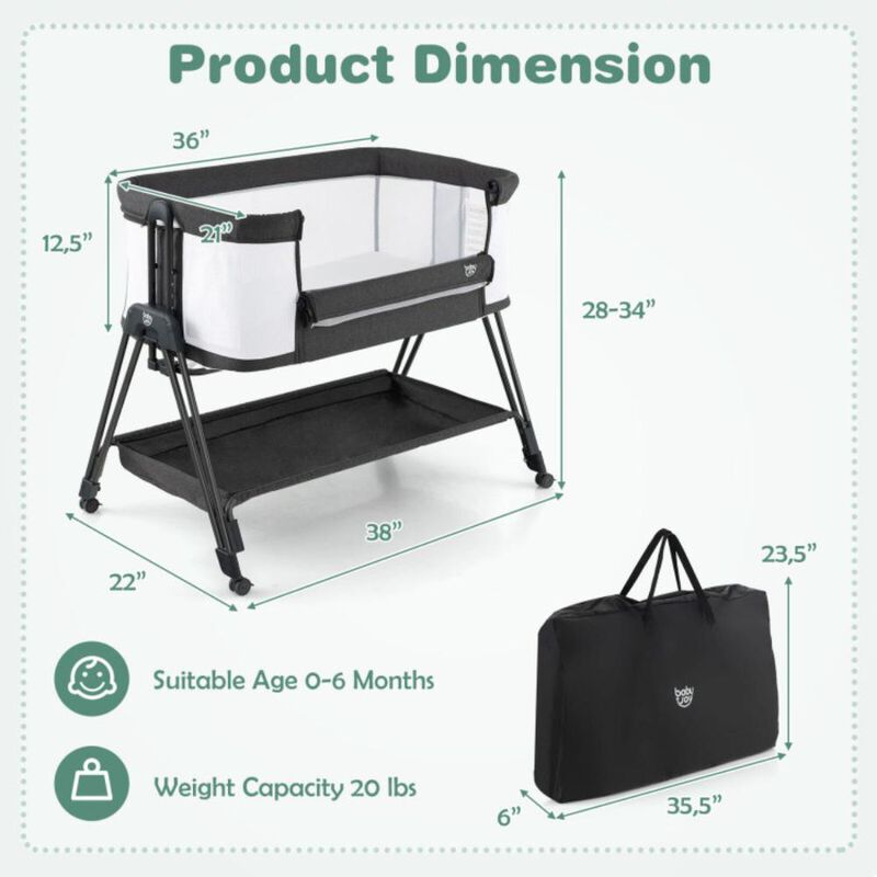 Hivvago Portable Bedside Sleeper for Baby with 7 Adjustable Heights