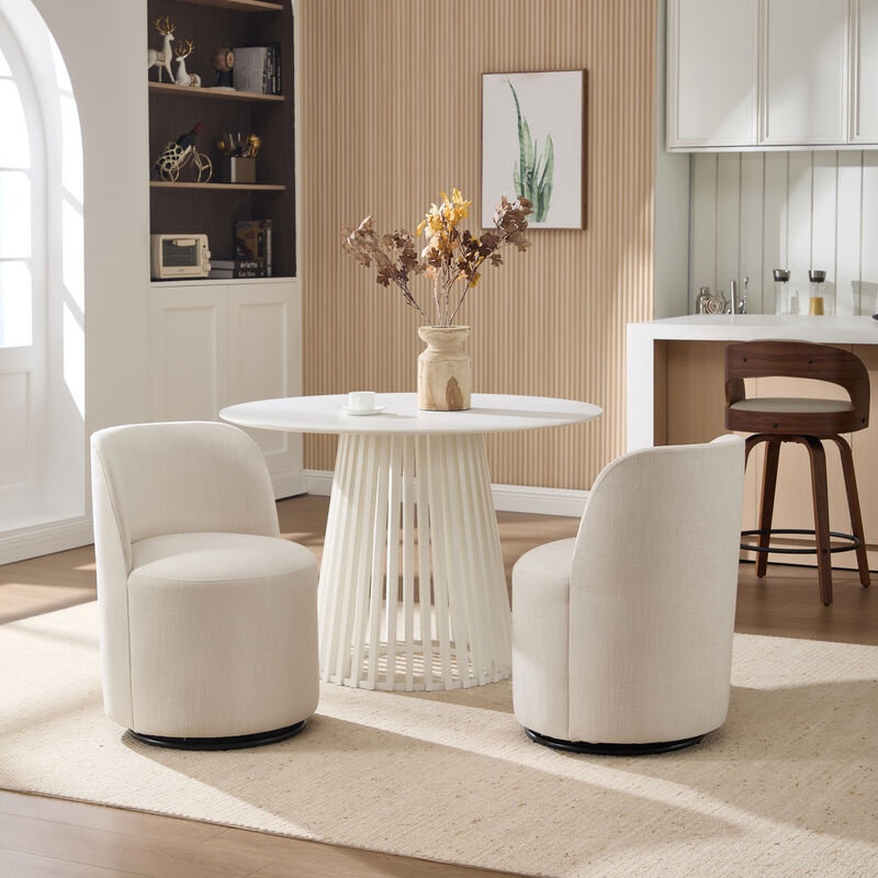 Modern Swivel Barrel Dining Chair, Linen Upholstered Armless Accent Chair image number 2