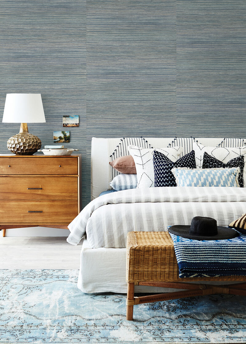 Pattaya Blue Grasscloth Wallpaper image number 1