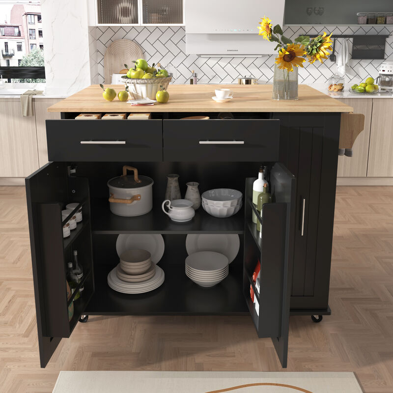 Rolling Kitchen Cart with Drop Leaf, Drawers, Towel Rack, and Pull-Out Storage