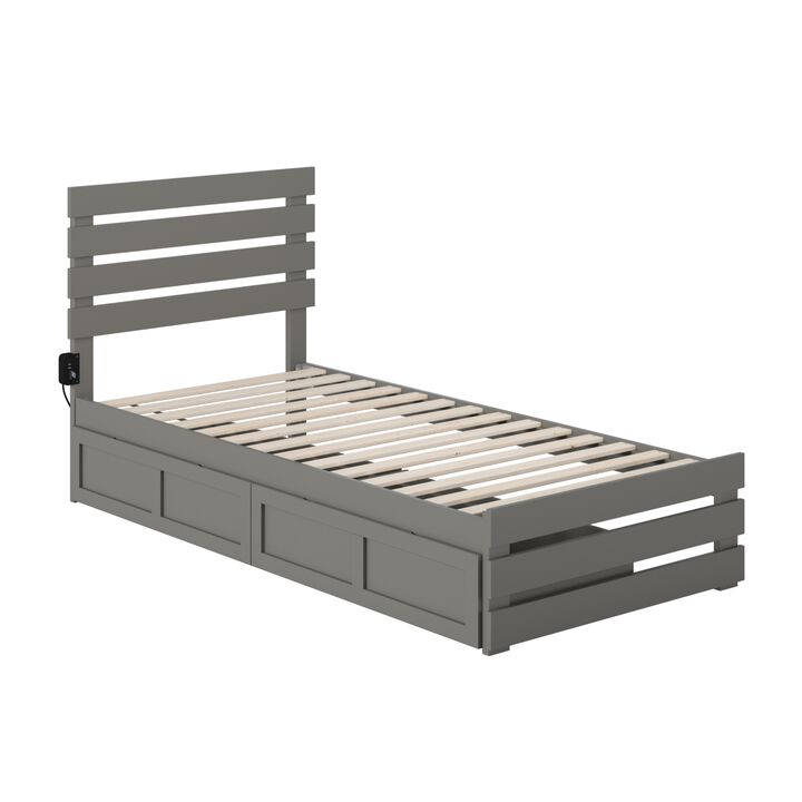 Oxford Twin Extra Long Bed with Footboard and USB Turbo Charger with 2 Extra Long Drawers in Grey