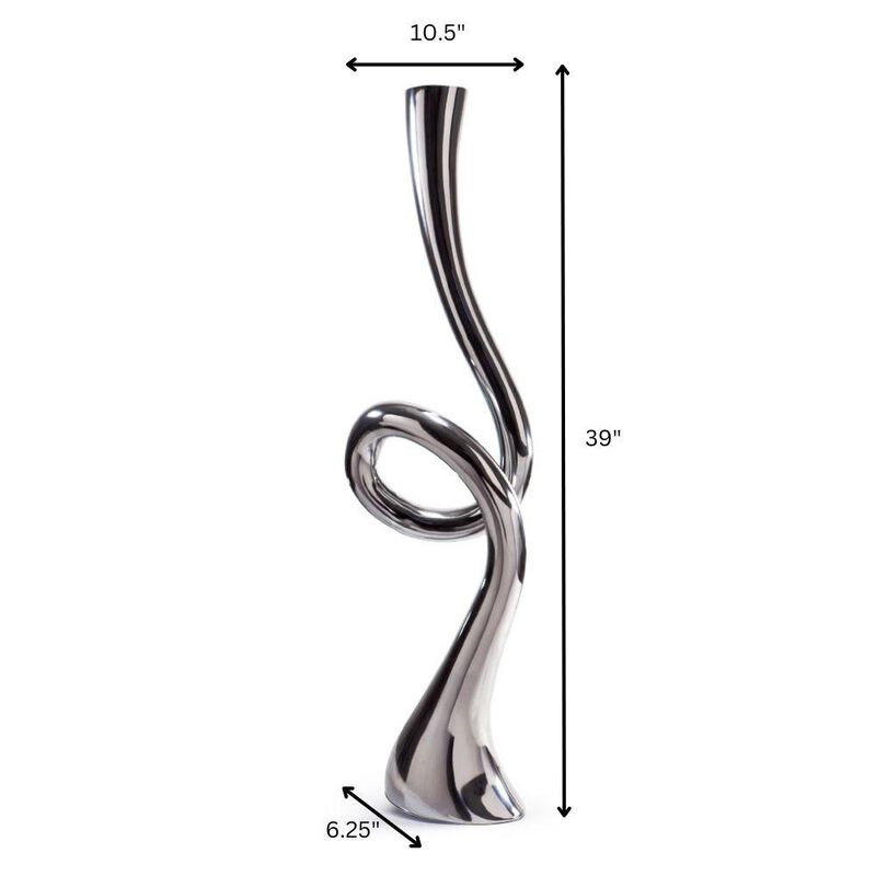 Hivvago 39 Inch Silver Trumpet Aluminum Floor Vase