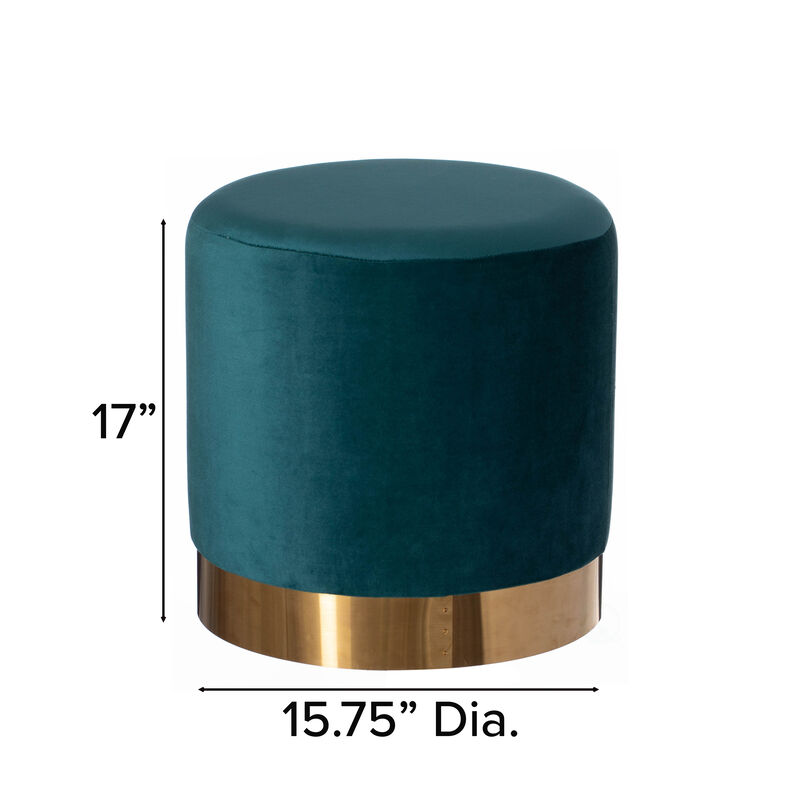 Modern Round Velvet Fabric Standard Ottoman Stool with Gold Base, Dark Green