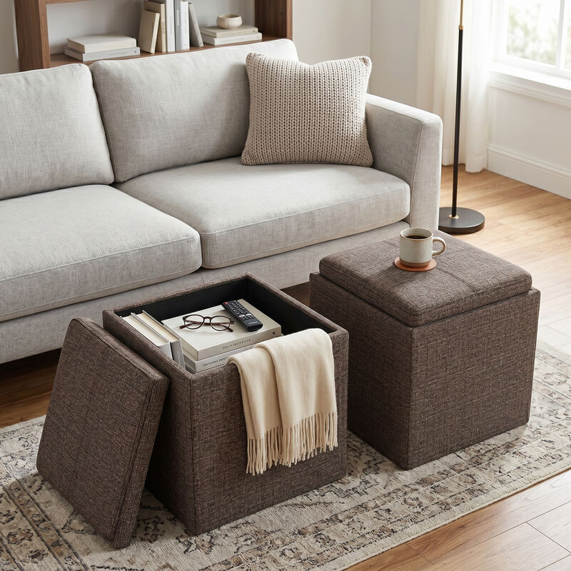 Simpli Home Rockwood Cube Storage Ottoman with Tray image number 1