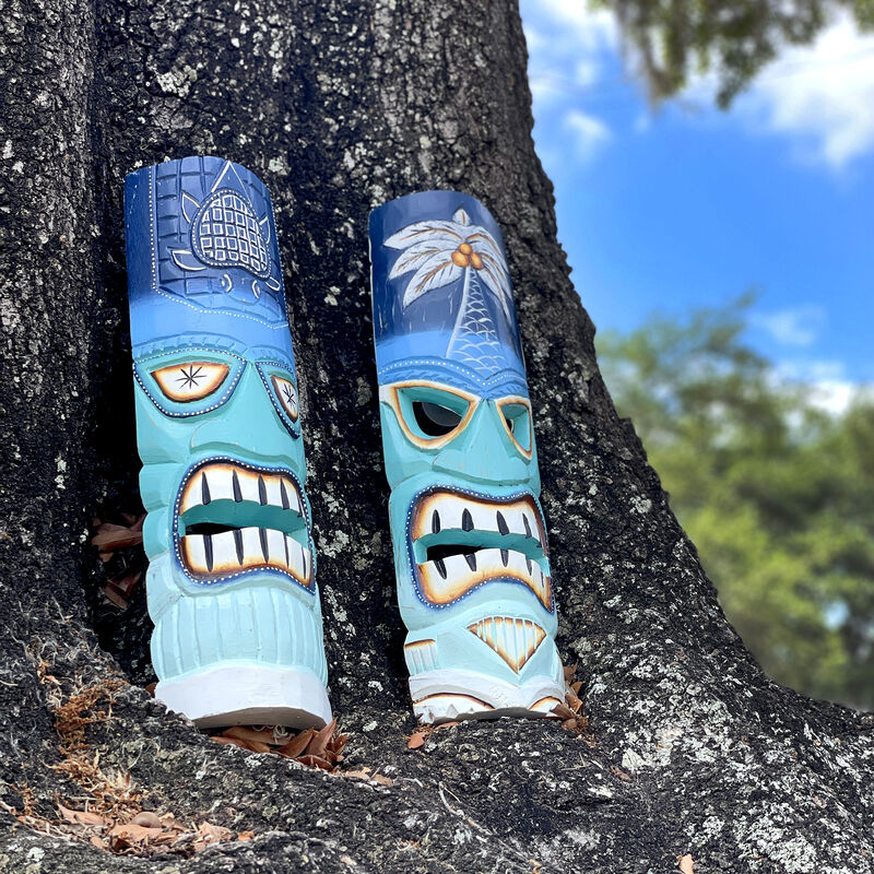 Set of 2 - 20" Blue & Green Tiki Masks Wood Wall Decor Indoor/Outdoor Accent image number 7