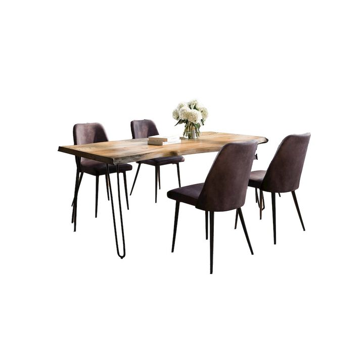Jofran Five Piece Solid Acacia Dining Set with Upholstered Mid-Century Modern Chairs