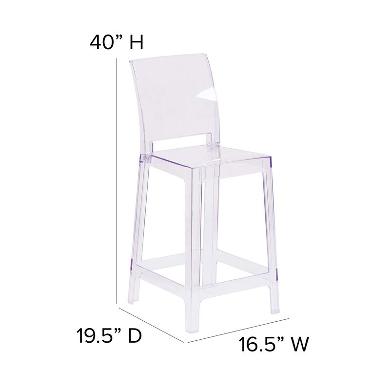 Flash Furniture Emilie Ghost Counter Stool with Square Back in Transparent Crystal
