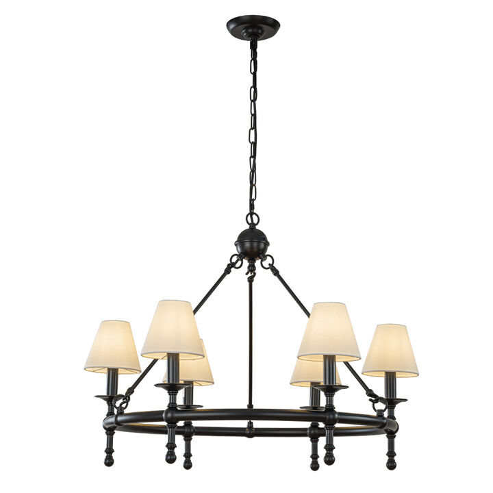 Vintage 6-Light Classic Chandelier With White Fabric Shades
