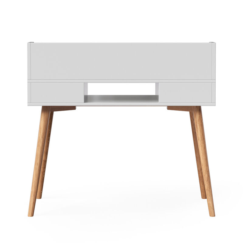 Teamson Writing Desk with Hutch, Drawers, Flip Drawer, Cubbies, Cable Opening, White MDF & Natural Wood Legs, Compact Office Desk for Home, Creativo Collection image number 8