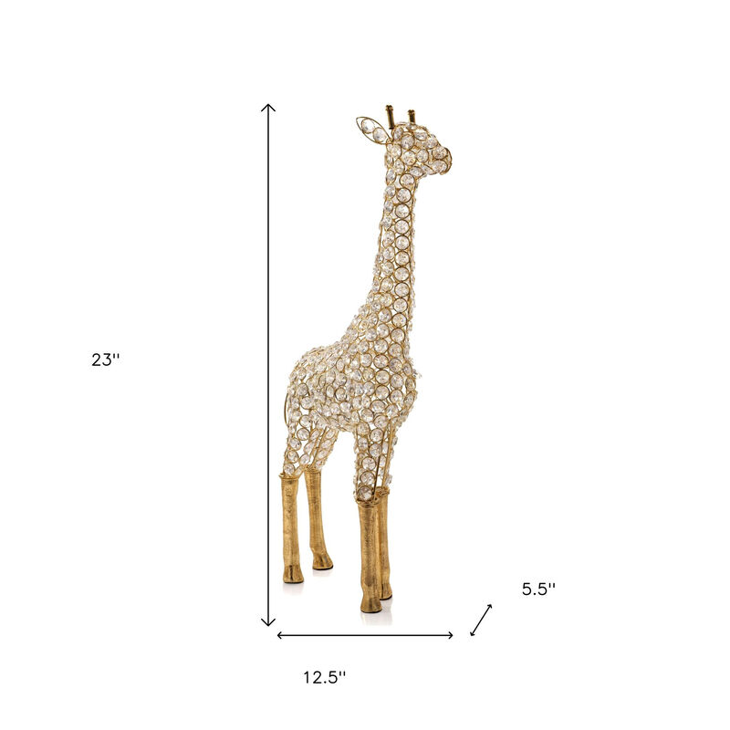 HomeRoots 23" Gold Aluminum And Faux Crystal Giraffe Tabletop Sculpture image number 5