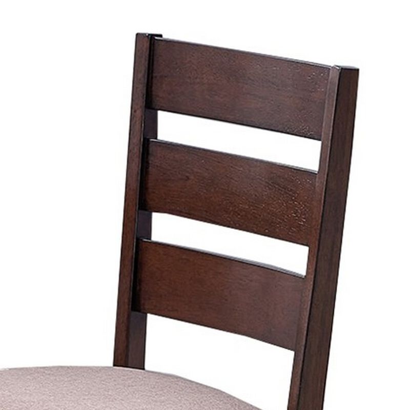 Yuzi Dining Chair Set of 2, Ladder Back, Cherry Brown Solid Wood - Benzara