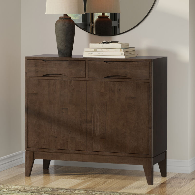 Harper SOLID HARDWOOD 40 inch Wide Mid Century Modern Entryway Storage Cabinet in Walnut Brown image number 1