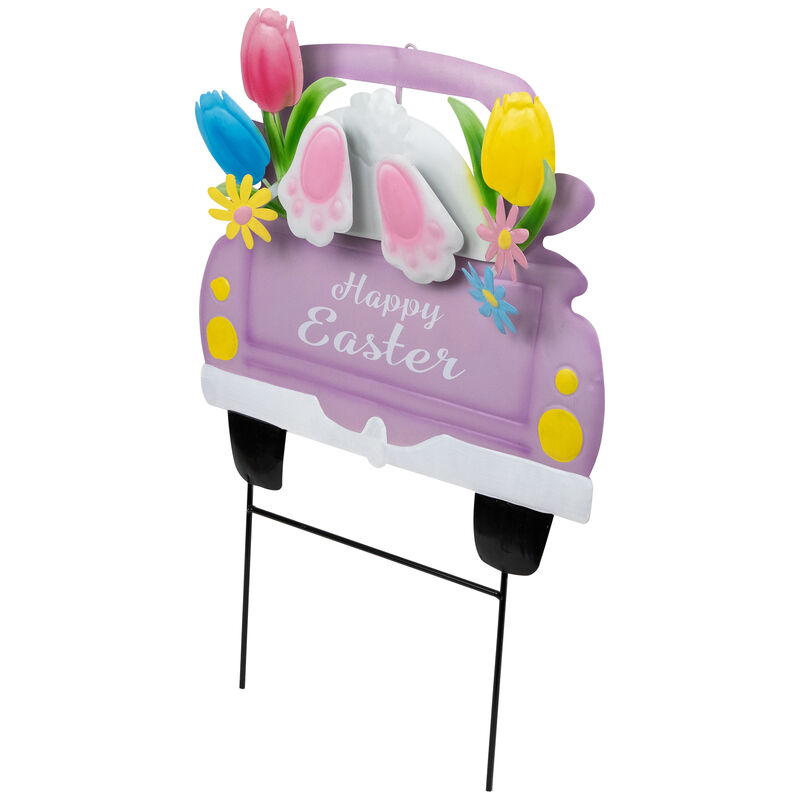 Back Seat Bunny Happy Easter Outdoor Garden Stake - 14" - Purple