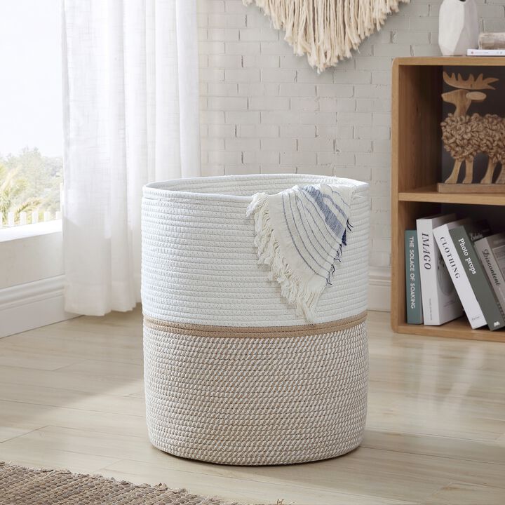 Large Cotton Rope Laundry Hamper Woven Basket with Handles