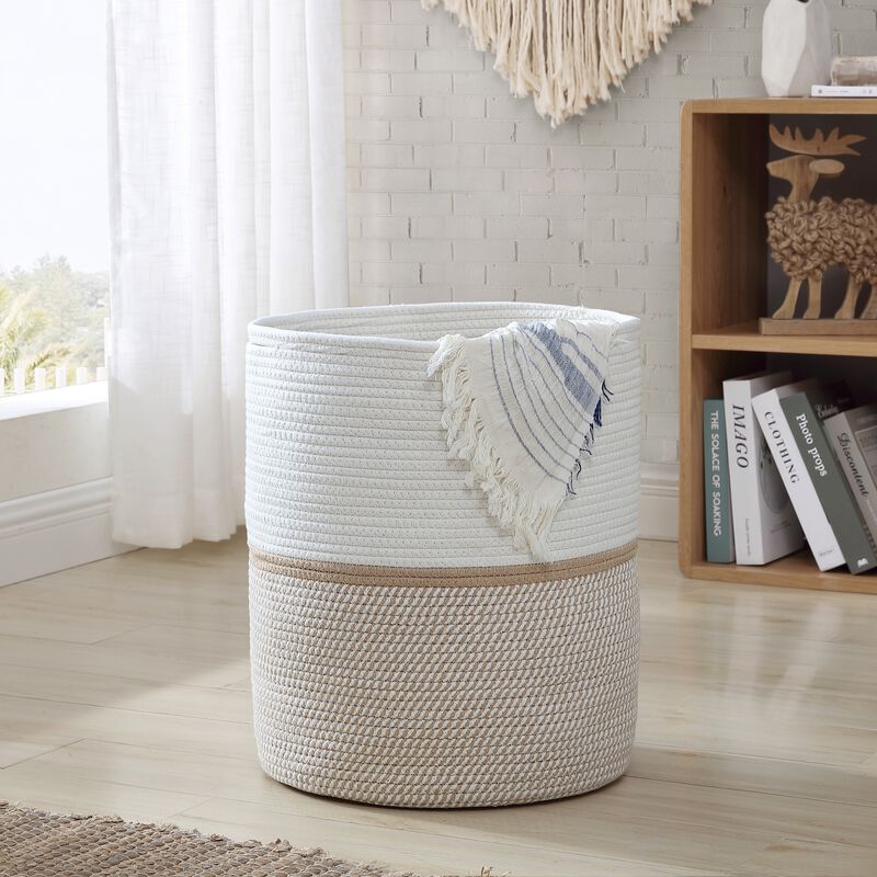 Large Cotton Rope Laundry Hamper Woven Basket with Handles image number 1