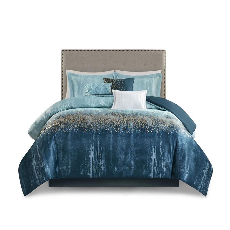 Gracie Mills Bernadine 7-Piece Metallic Print Comforter Set