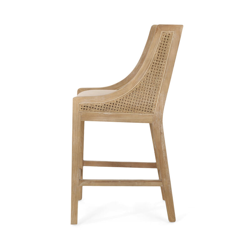 Christopher Knight Home Oneida Upholstered 25.5 inch Wood and Cane Counter Stools (Set of 2) image number 4