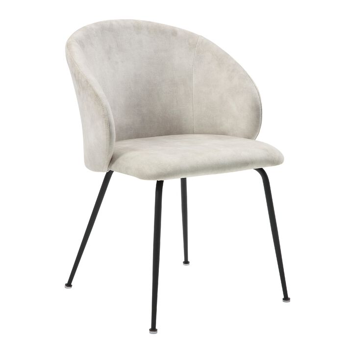Salie Dining Chair Set of 2, Curved Back, Black Metal, Beige Velvet