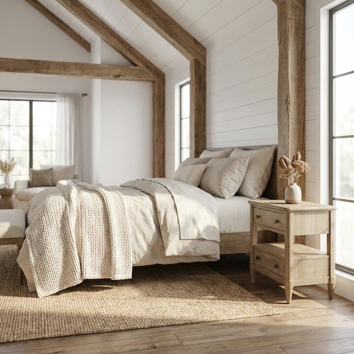 Sand-Colored Nightstand with Transitional Casual Style for Bedroom Decor