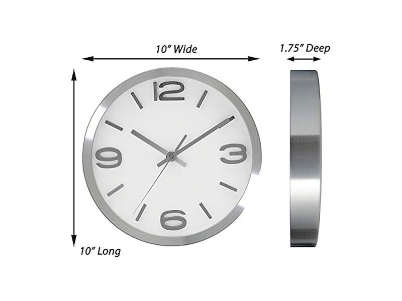 Silver Elegant Metal Wall Clock 10 Inch Silent Non Ticking Easy Read Modern image number 2