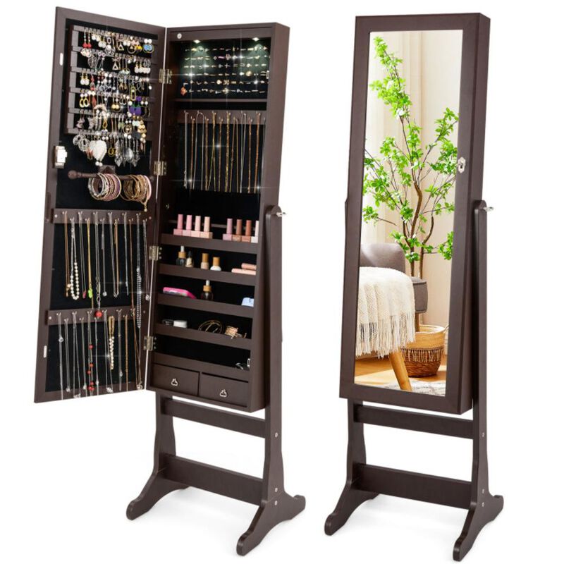 Hivvago Lockable Mirrored Jewelry Cabinet with Stand and 2 LED Lights