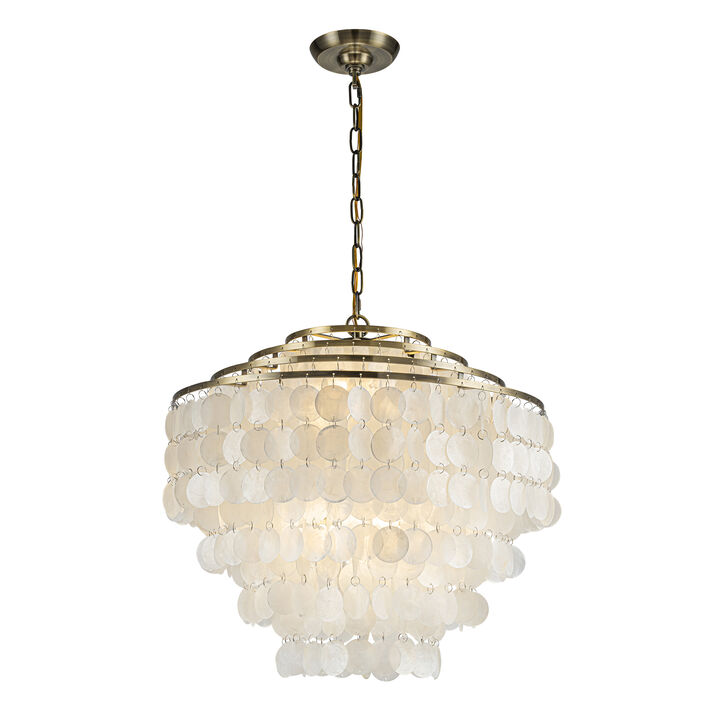 6-Light 22" Glam Coastal Capiz Tiered Chandelier With Natural Seashells