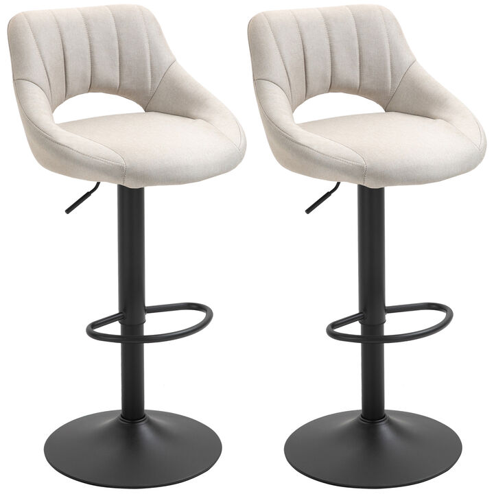 HOMCOM Bar Stools Set of 2, Swivel Bar Height Barstools Chairs with Adjustable Height, Round Heavy Metal Base, and Footrest, Cream White