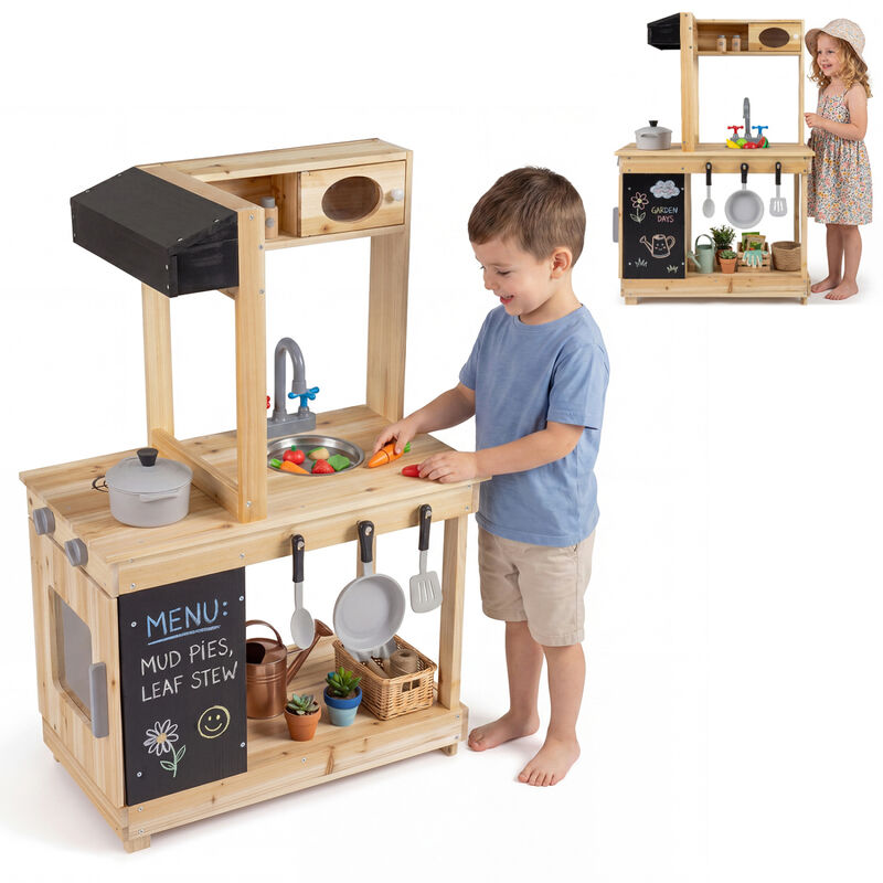 Wooden Mud Kitchen Kids Outdoor Playset with Stove Chalkboard image number 3