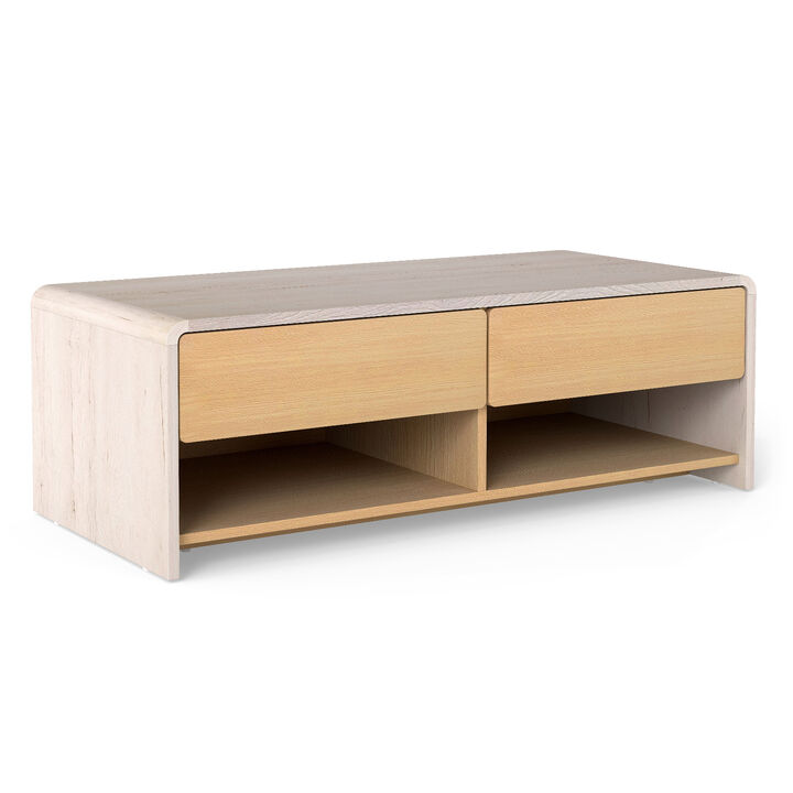 Space-Saving Coffee Table with 2 Drawers and 2 Storage Shelves for Living Room