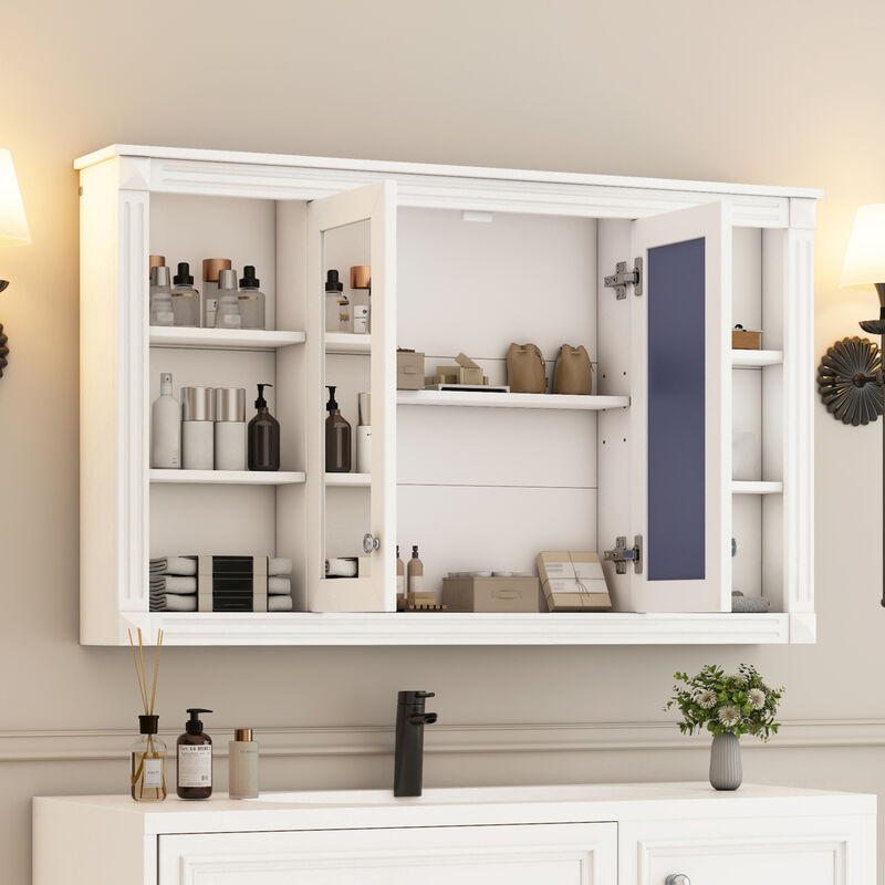 ELEMENT ACE 47 Inch Wall Mounted Mirror Cabinet with Adjustable Shelves and Open Storage image number 3