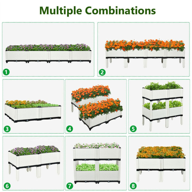 4PCS Raised Garden Bed, Elevated Planter Box Set for Outdoor Gardening
